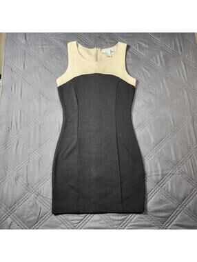 Forever 21 Bodycon Dress Black Tan Pencil  Round Neck Sleeveless Sheath Classic